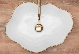 Chiuveta de blat REA ERA PEARL GOLD, Dimensiuni 51.5x 37.5 x13.5cm, Forma asimetrica, Ceramica sanitara, Alb Auriu - Img 3