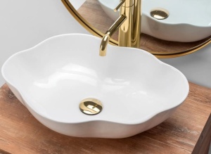 Chiuveta de blat REA ERA PEARL WHITE, Dimensiuni 51x 38 x 11.5cm, Forma asimetrica, Ceramica sanitara, Alba - Img 4
