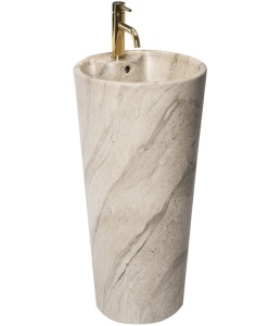 Chiuveta independenta REA ERA BLANK NATURAL, Dimensiuni 40x 40x 84 cm, Forma rotunda, Cu gaura baterie, Crem