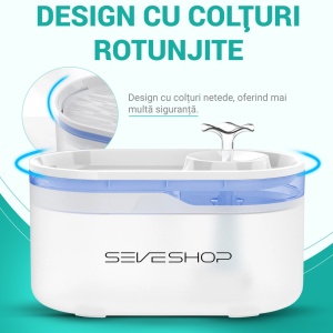 Dispenser Apa Automat SeveShop, Fantana pentru Pisici si Caini, Ultra Silentios, Control App, Sistem Recirculare si Filtrare Carbon Activ, Mentine Gustul Natural al Apei, Capacitate 2.8 L, Ideal pentru Toate Taliile, Alb Mat - Img 2