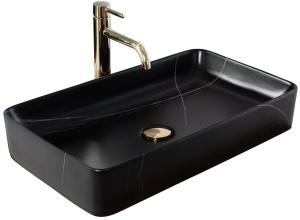 Lavoar De Blat REA DENIS BLACK STONE MATT, Dimensiuni 61 X 35 X 11 Cm, Montaj Pe Blat, Design Deosebit, Ceramica Sanitara, Negru Mat