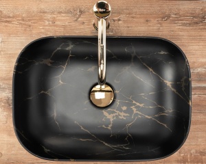 Lavoar de blat REA ERA BELINDA MARBLE MAT, Dimensiuni 46.5cm x 33.5x 13.5cm, Ceramica Sanitara, fara gaura baterie, Negru - Img 3