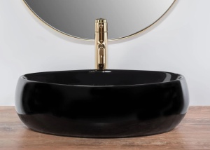 Lavoar De Blat REA LINDA BLACK, Dimensiuni 48.5 X 34 X 14.5 Cm, Montaj Pe Blat, Forma Ovala, Ceramica Sanitara, Negru - Img 4