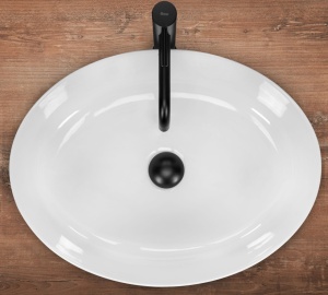 Lavoar De Blat REA QUEEN WHITE, Dimensiuni 55 X 41.5 X 14 Cm, Montaj Pe Blat, Design Deosebit, Forma Ovala, Ceramica Sanitara, Alb - Img 3