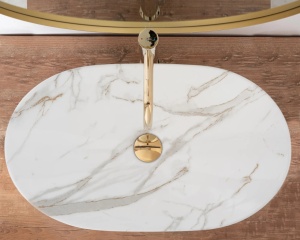 Lavoar De Blat REA ROYAL AIAX SHINY, Dimensiuni 60.5 X 36 X 10 Cm, Forma Ovala, Ceramica Sanitara, Gri/Maro - Img 4