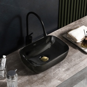 Lavoar pe Blat, Milo, Marmura Ceramica Negru Lucios , Dreptunghiular 37 x 25 x 11,5 cm - Img 8