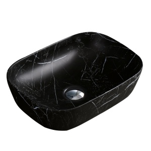 Lavoar pe Blat, Milo, Marmura Ceramica Negru Mat cu Model Alb , Dreptunghiular 45,5 x 32,5 x 13,5 cm - Img 5