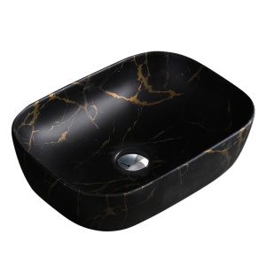 Lavoar pe Blat, Milo, Marmura Ceramica Negru Mat cu Model Auriu , Dreptunghiular 45,5 x 32,5 x 13,5 cm - Img 5
