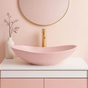 Lavoar pentru blat oval cu finisaj mat Royal Powder Pink Matt roz - Img 1