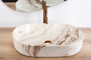 Lavoar pentru blat Rea Nadia 60cm, Design Modern, Culoare Marrone/Imitatie piatra - Img 5
