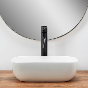 Lavoar REA Belinda MIni, 37x25.5 Cm, Montaj Pe Blat, Design Deosebit, Ceramica Sanitara, Alba - Img 5