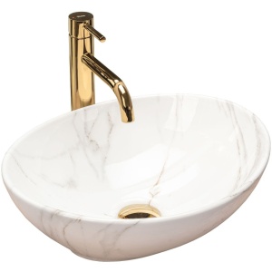 Lavoar REA Sofia AIAX Shiny, 41x34.5x15 cm, montaj pe blat, design deosebit, ceramica sanitara, Imitatie Marmura - Img 1