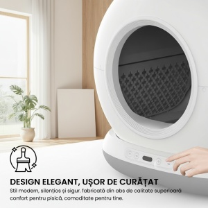 Litiera Automata Smart SeveShop, pentru Pisici, Auto-Curatare si Sterilizare Automata, Control prin Aplicatie Mobila, Afisaj LED cu Comenzi Intuitive, Functie de Curatare Usoara, Design Oval Modern, Capacitate 9L, Alb - Img 6