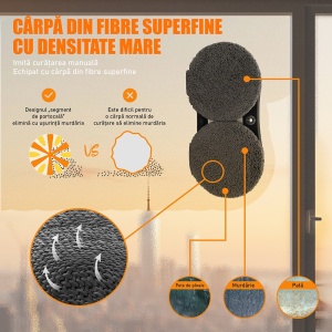 Robot Curatare Geamuri, SeveShop®, Robot Spalat Geamuri Cu Pulverizare Apa Bidirectionala, Stergator Electric Ultra-Subtire Pentru Sticla, Aspirator Geamuri Cu Control APP Si Telecomanda, Tehnologie iAdapt, Protectie Cvadrupla, Alb - Img 9