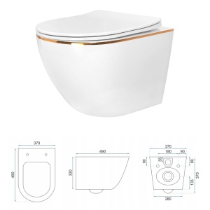 Set Bideu si Vas WC PRO GROHE, Vas WC CARLO Mini Gold Edge Rimless+Bideu +Capac Soft-Close SLIM PREMIUM +Cadru+Clapeta La Alegere, Montaj Suspendat, Ceramica Sanitara - Img 3