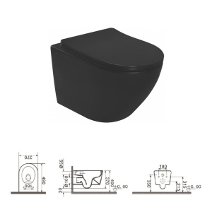Set Bideu Si Vas WC PRO MOUSSE VITO RIMLESS, Montaj Suspendat, Ceramica Sanitara, Capac Soft-Close Inclus, Negru - Img 4