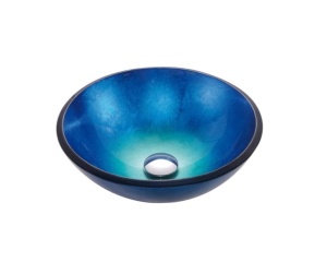 Set complet Chiuveta de blat PRO ERA GLASS si baterie, Forma rotunda, Dimensiuni 42 cm x 42 x 14 cm, Sticla temperata, Albastru - Img 4