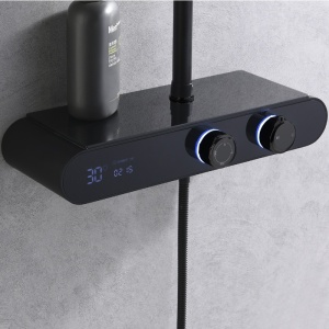 Set de dus PRO cu termostat incorporat , Dus cu efect de ploaie, Culoare Negru - Img 5
