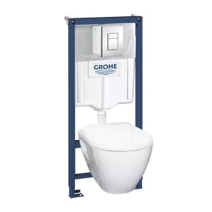 Set rezervor WC Grohe Solido Perfect 4 in 1 si clapeta crom Skate Cosmopolitan plus vas WC cu capac softclose - Img 1