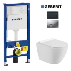 Set Vas WC PRO GEBERIT, Montaj Suspendat, Ceramica Sanitara, Vas WC VERA Alfonzo RIMLESS + Capac Soft-Close SLIM Inclus + Cadru + Clapeta