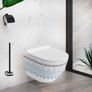 Set vas WC suspendat rimless cu capac soft close Spectrum Trendi Slim alb cu model traditional - Img 2