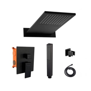 Sistem complet de dus PRO EBOX KASKADE 9008BL, montaj incastrat in perete, ploaie de dus, 3 functii, finisaj negru mat