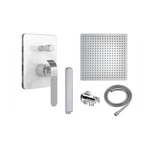 Sistem Complet de Dus PRO, Montaj In Perete,Para Patrata / Rotunda / Dreptunghiulara Tip Ploaie 20x20 - 40x40 Cm, 2 Functii ,Finisaj Crom/Alb - Img 7