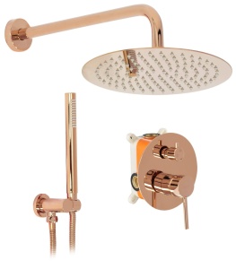 Sistem Complet De Dus REA LUNGO ROSE GOLD, Montaj Incastrat In Perete, Ploaie De Dus 25x25cm, Finisaj Rose Gold