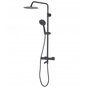 Sistem dus cu termostat REA ERA Lungo Black cu termostat, dus tip ploaie 25x25 cm, montaj pe perete, dus de mana, finisaj Negru Mat - Img 3