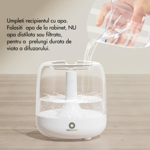 Umidificator de aer cu difuzor aromaterapie NeoSimply® cu lumini LED, Portabil, USB, Rezervor 650ml, 2 moduri de functionare, Lumini de noapte, Umidificator camera si masina auto, Alb - Img 3