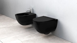 Vas WC REA CARLO Mini Rimless, suspendat, ceramica sanitara, 48.5 x 35.5, Capac Soft-Close Inclus, Negru Mat - Img 3