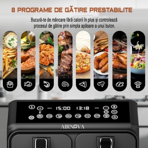 Air fryer AIRNOVA® BiFritto 9.4L, 2200W, Friteuza cu aer cald, 2 compartimente, Negru - Img 3