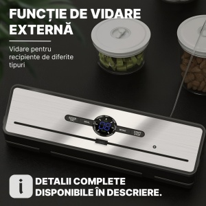 Aparat de Vidat si Sigilat Alimente SeveShop®, Bare de Lipire 30 cm, 7 Moduri de Operare, Uscat, Umed, Lichid, Display LED Tri-Color, Cutter Integrat, Tava Detasabila, Aparat Vidat cu Furtun pentru Recipiente, Sigilare 5 kg, Aparat Vidat Alimente Negru - Img 8