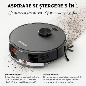 Aspirator Robot Inteligent 3 in 1, SeveShop® D65S Max Teendow, Robot Aspirare Cu Navigatie LiDAR 360°, Aspirator Inteligent 3 In 1 Cu Functie Mop, Putere 6000 Pa, Harti Multi Etaje, Control Prin Aplicatie Teendow Si Alexa, WiFi, Senzori Anticadere, Negru - Img 2