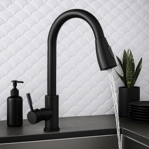 Baterie de bucatarie monocomanda cu montaj pe blat Selena neagra cu gat extensibil - Img 2