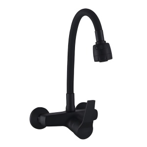 Baterie de bucatarie monocomanda cu montaj pe perete Dover cu gat flexibil negru mat