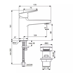 Baterie lavoar cu monocomanda si ventil Click-Clack Ideal Standard Ceraplan - Img 3