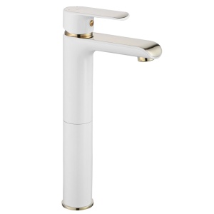 Baterie Lavoar REA BLOOM WHITE GOLD High, Montaj Pe Blat, Capat Fix, Inaltime 30 Cm, Finisaj Alb/Auriu - Img 1