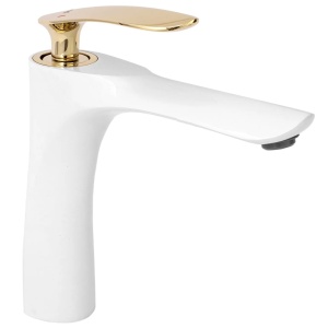 Baterie Lavoar REA ORBIT WHITE GOLD LOW, Montaj Pe Lavoar, Capat Fix, Monocomanda, Inaltime 11.7 Cm, Alb/Auriu - Img 2