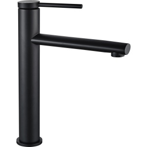 Baterie Lavoar REA OVAL BLACK HIGH, Montaj Pe Blat, Capat Fix, Monocomanda, Inaltime 27 Cm, Culoare Negru, Finisaj Mat