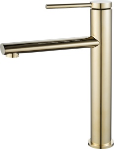 Baterie Lavoar REA OVAL GOLD HIGH, Montaj Pe Blat, Capat Fix, Monocomanda, Inaltime 27 Cm, Auriu - Img 3