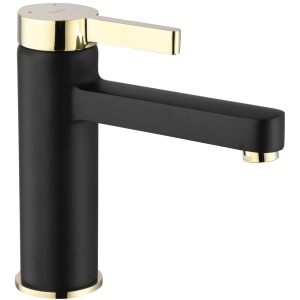 Baterie Lavoar REA POLO BLACK GOLD LOW, Montaj Pe Blat, Capat Fix, Inaltime 15 Cm, Finisaj Negru Mat/Auriu