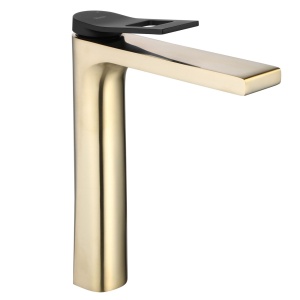 Baterie Lavoar REA SOUL GOLD MAT BLACK HIGH , Montaj Pe Blat, Capat Fix, Inaltime 22.5 Cm, Finisaj Negru /Auriu Periat - Img 1