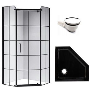 Cabina de dus BS06A Pentagonala 80x80cm, Cu Cadita de dus , Design Modern, Culoare Negru