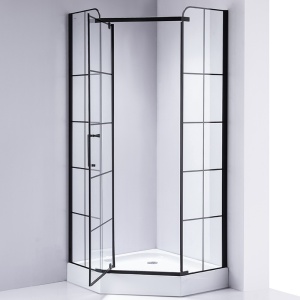 Cabina de dus BS06B Pentagonala, Design Modern 90x90cm ,Culoare Negru , Cu Cadita de dus , Culoare Alb - Img 5
