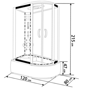Cabina de dus cu hidromasaj, Dimensiune 120x80,Stanga , cu Peretii din Spate Albe - Img 11