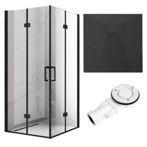 Cabina de dus cu rame negre din sticla securizata cu cadita neagra KZ08C-RIKO 90 x 90 cm
