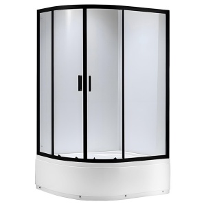Cabina de dus din sticla securizata 5mm cu rame negre si cadita alba inclusa montaj stanga 115 x 85 cm