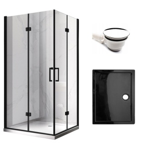 Cabina de dus dreptunghiulara cu rame negre si cadita de dus neagra KZ13A/ST04A 100x 90 cm