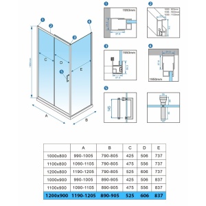Cabina de dus dreptunghiulara cu rame negre sticla securizata si cadita alba de dus inclusa KZ104C/ST04C 120 x 90 cm - Img 6